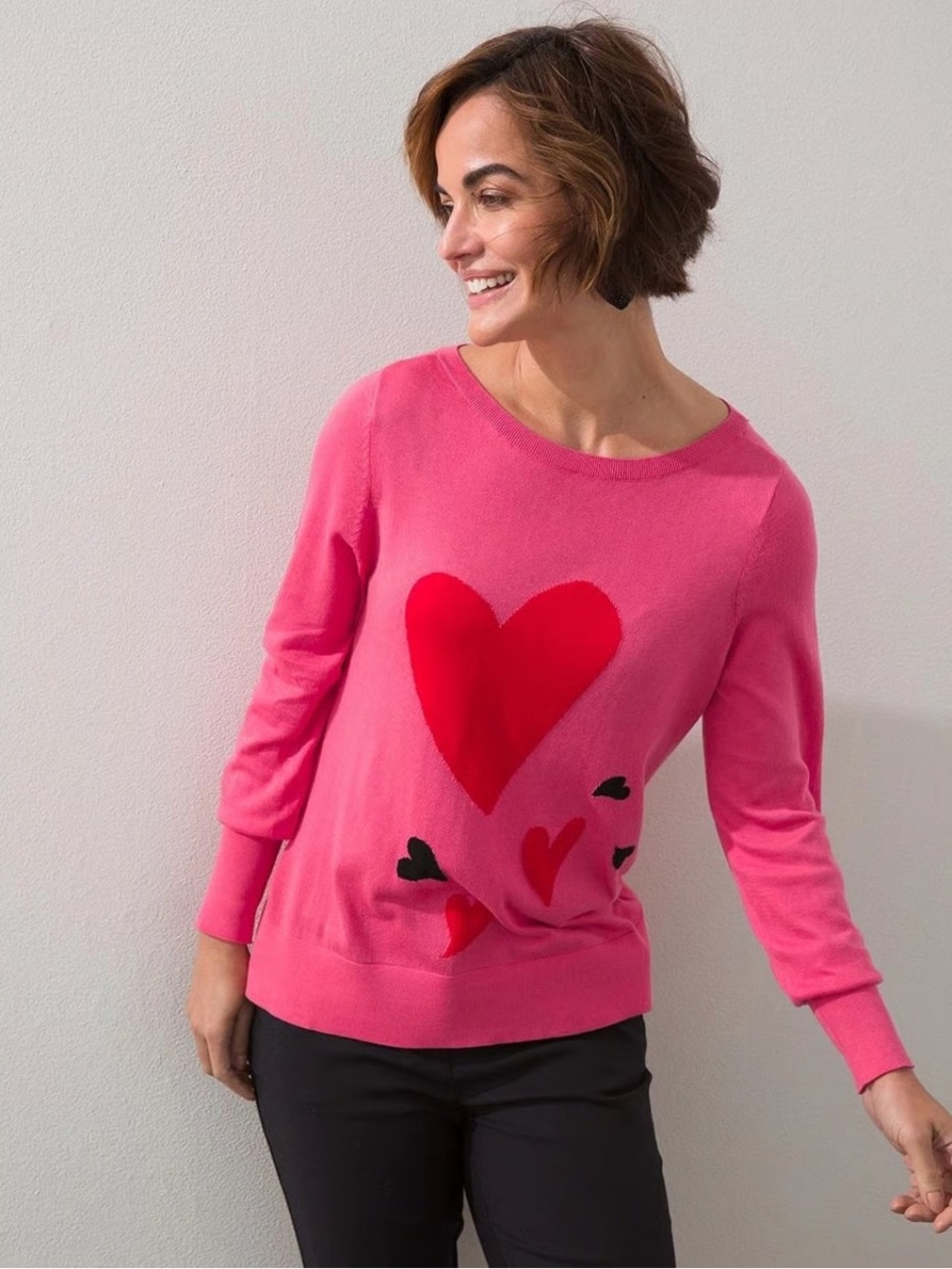 Chico's Hot Pink Heart Motif Crewneck Sweater size 2